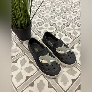 Black Slip-On Shoes with Shark Design